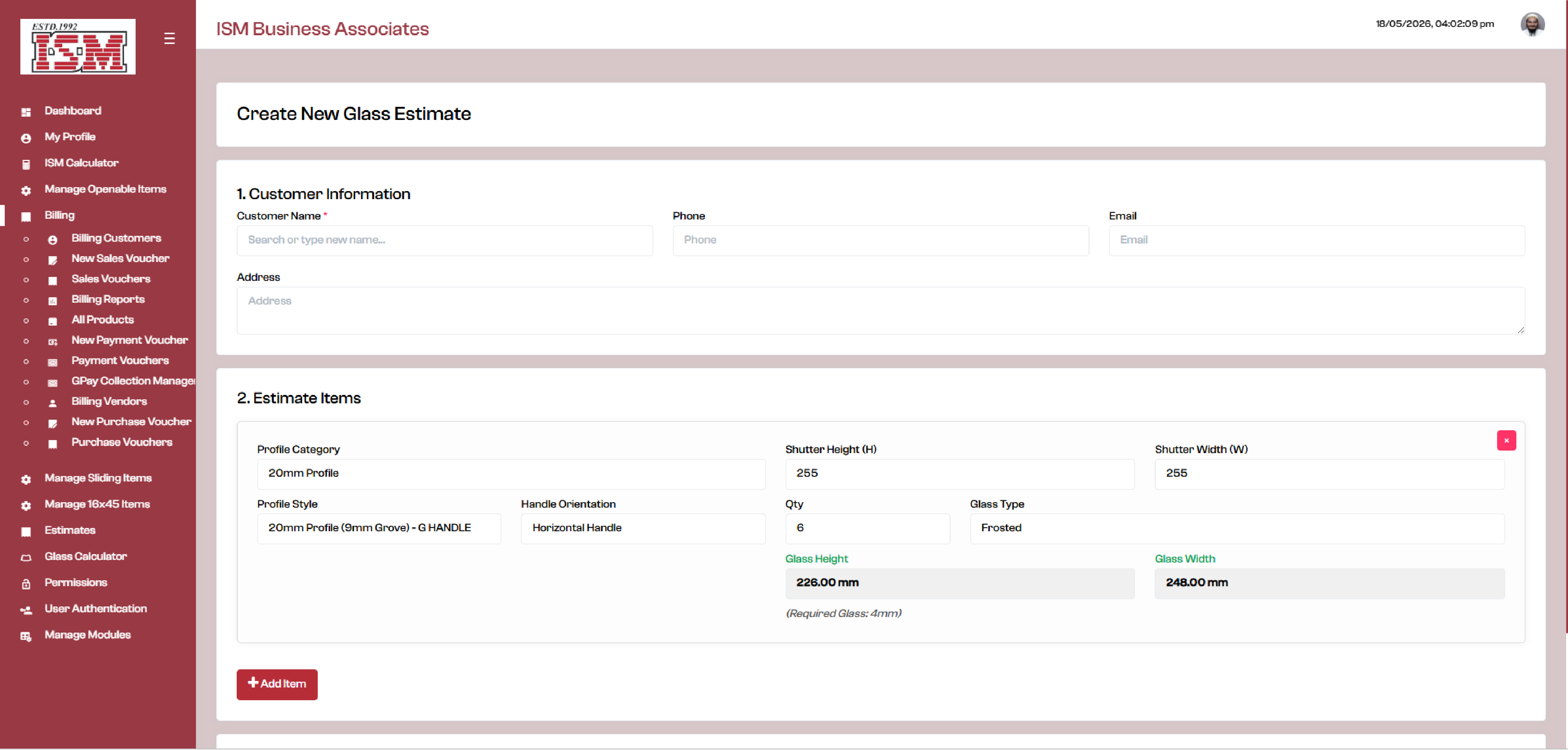 ISM Business Associates interface